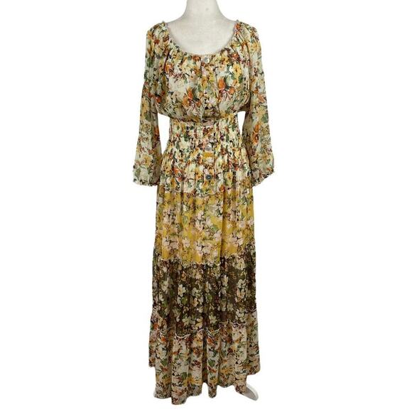 Fig and Flower Floral Pattern CottageCore Prairie Maxi Dress Banded Waist Large - Picture 10 of 13